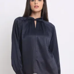 SHAYE Blue Satin Solid Top-image-64