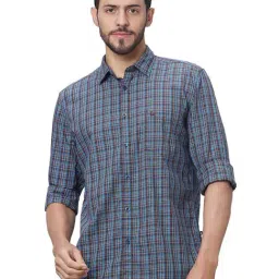 Parx Powder Blue Cotton Slim Fit Checks Shirt-image-68