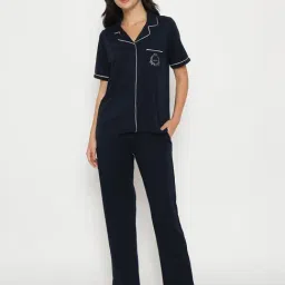 Madame M Secret Navy Cotton Regular Fit Night Suit-image-33