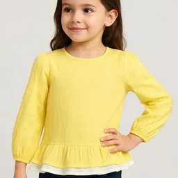 EARTHY TWEENS Girls Cotton Solid Buff Blouson Top-picture-33