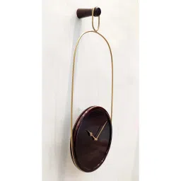 ARTYPILLAR Solid Sheesham Wood Open Dial In Dark Oak with Golden Iron Oval Ring Wall Clock image 3