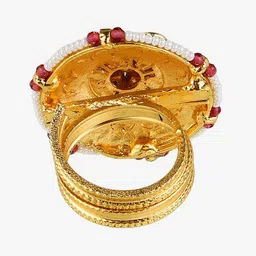 Adwitiya Collection 24CT Gold-Plated Kundan-Studded & Beaded Adjustable Finger Ring image 3