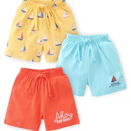Babyhug Cotton Knit  Single Jersey Shorts With Boat Theme Print Pack Of 3 - Yellow Blue & Red-picture-23