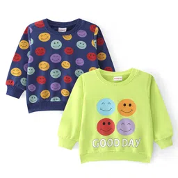 Babyhug 100% Cotton Knit Full Sleeves Sweatshirt with Emoji Print Pack of 2  - Multicolour-picture-24