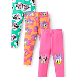 Babyhug Disney Lycra Knit Full Length Minnie Mouse Printed Leggings Pack of 3 - Pink Orange & Green-image-21