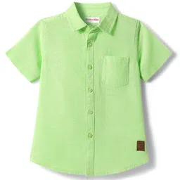 Kookie Kids India Kookie Kids Cotton Linen Blend Woven Half Sleeves Slim Fit Solid Shirt with Badge - Light Green-picture-20