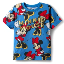 Babyhug Disney Single Jersey Knit Half Sleeves T-Shirt with Minnie Mouse Graphics & Gold Foil Detailing - Blue-picture-33