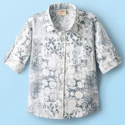 Rikidoos Full Sleeves Floral Printed Shirt - White & Light Grey-picture-10