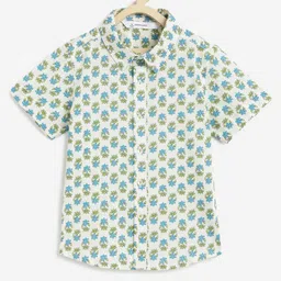 Campana 100% Cotton Woven Half Sleeves Floral Printed Shirt - White & Blue-picture-20