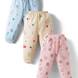 Mini Donuts Interlock Knit Full Length Lounge Pants with Animal & Star Print Pack of 3 - Light Blue Yellow & Pink image 1