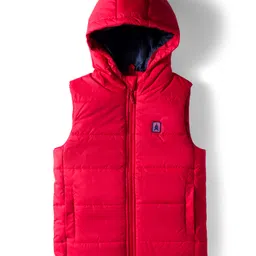 Pine Kids Woven Sleeveless Solid Hooded Padded Jacket - Red-image-0
