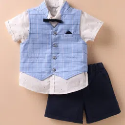 ToffyHouse Poplin Woven Half Sleeves Printed 3 Piece Party Suit With Bow - Multicolor-picture-17