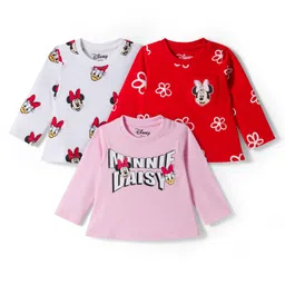 Babyhug Disney Single Jersey Knit Full Sleeves T-Shirt with Minnie & Friedns Graphic Pack of 3 - Pink Red & White-picture-16