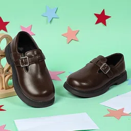 TRUFFLE COLLECTION Solid Buckle Detailed Velcro Closure Loafers - Brown image 1