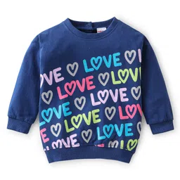 Babyhug 100% Cotton Knit Full Sleeves Oversized Sweat Shirt & legging With Text & Heart Print - Navy Blue image 2