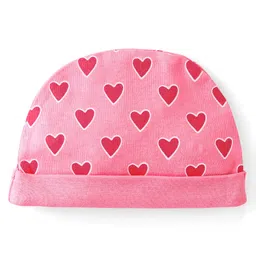 Babyhug 100% Cotton Interlock Knit Cap Mittens And Booties Heart Print - Pink image 2