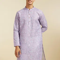 Diwas by Manyavar Geometric Printed Mandarin Collar Cotton Straight Kurta image 5
