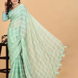 K 5 Fashion Checked Poly Chiffon Saree image 5