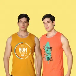WOOSTRO Men Pack of 2 Typography Printed Round Neck Cotton Slim Fit Sports T-shirts image 3