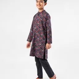 Earthy Touch Cotton Woven Full Sleeves Kurta Pyjama Set Printed - Brown image 3