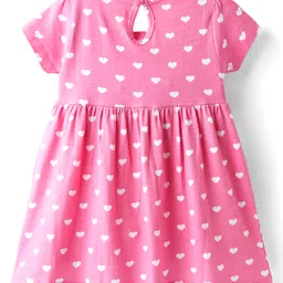 Babyhug Single Jersey Knit Half Sleeves Frocks with Hearts & Bow Print Pack of 2 - Pink & Blue image 3