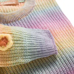 Kanvin Cotton Knit Full Sleeves Pullover Sweater with Floral Applique - Multicolor image 3