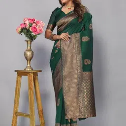 Sita Green Silk Blend Woven Design Sarees image 2