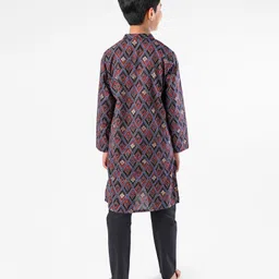 Earthy Touch Cotton Woven Full Sleeves Kurta Pyjama Set Printed - Brown image 4