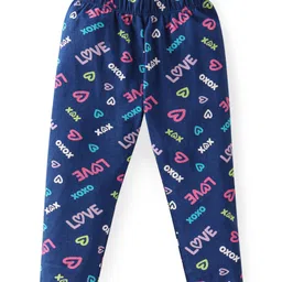 Babyhug 100% Cotton Knit Full Sleeves Oversized Sweat Shirt & legging With Text & Heart Print - Navy Blue image 4