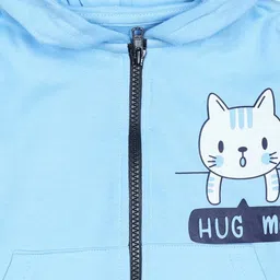 The Mom Store Cotton Full Sleeves Hug Me Text Printed Hooded Jacket - Light & Sky Blue image 5