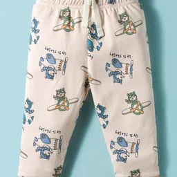 CUCUMBER Interlock Knit Full Sleeves Co-ords Night Suit With Aeroplane Print - Cream image 4