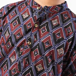 Earthy Touch Cotton Woven Full Sleeves Kurta Pyjama Set Printed - Brown image 5