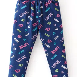 Babyhug 100% Cotton Knit Full Sleeves Oversized Sweat Shirt & legging With Text & Heart Print - Navy Blue image 5