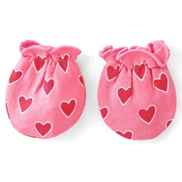 Babyhug 100% Cotton Interlock Knit Cap Mittens And Booties Heart Print - Pink image 5