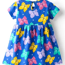 Babyhug Single Jersey Knit Half Sleeves Frocks with Hearts & Bow Print Pack of 2 - Pink & Blue image 5