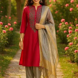 Tulsattva Women Ethnic Motifs Embroidered Kurta with Trousers & Dupatta image 5