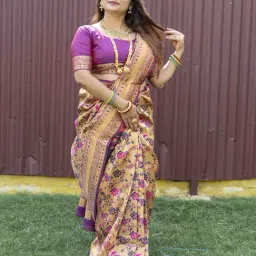 SHUBHKALA Purple & Golden Silk Woven Saree With Unstitched Blouse-picture-20