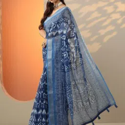 Libas Blue Regular Fit Printed Saree With Unstitched Blouse image 3