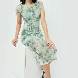 Ginger by Lifestyle Green Printed A-Line Dress image 4