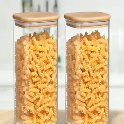 ALLO Transparent Borosilicate Glass Square Jar with Wooden Lid - Set of 2 (600 ml)-picture-20