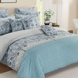 Swayam Blue Cotton Abstract Double Bed Sheets 2 Pillow Covers-image-42