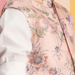 VASTRAMAY Boys Pink Floral Nehru Jacket image 4