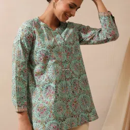 Folksong by W Mist Green Cotton Printed Top image 4