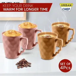Urban Chef Pink & Brown Ceramic Microwave Safe Coffee Mug (0.225 L) - Set of 4 image 4