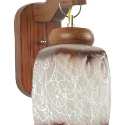 1ST TIME Brown & Brown Textured Wood Cylinder Shaped Wall Lamp image 5