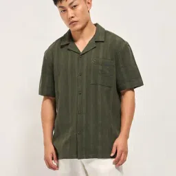 The Bear House Green Cotton Textured Shirt-image-49