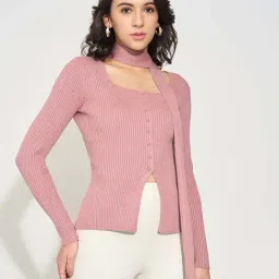 Honey By Pantaloons Purple Skinny Fit Top With Attached Scarf-image-21