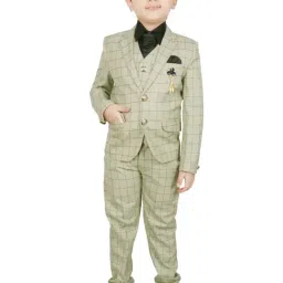 SG Yuvraj Kids Green Checks Shirt, Coat, Jacket with Pants-image-0