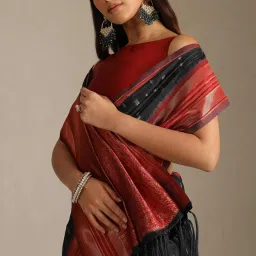 Soch Black Woven Design Saree with Unstitched Blouse image 4