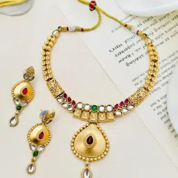Abdesigns Gold-Tone Plated Statement Kundan Necklace & Earring Set image 2